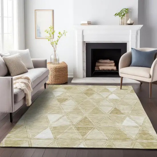 Khaki And Ivory Geometric Washable Area Rug With UV Protection Photo 4