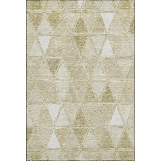 Khaki And Ivory Geometric Washable Area Rug With UV Protection Photo 1