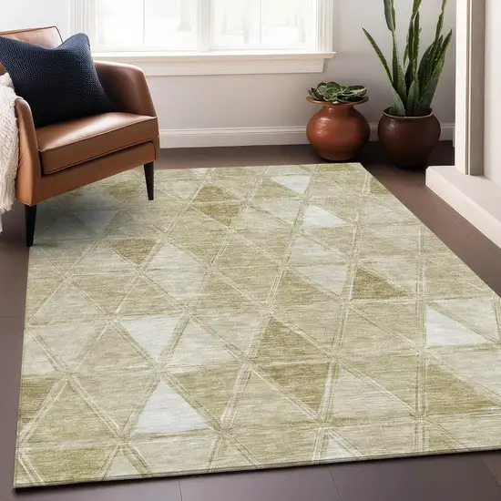Khaki And Ivory Geometric Washable Area Rug With UV Protection Photo 5