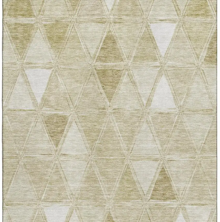 Khaki And Ivory Geometric Washable Area Rug With UV Protection Photo 3