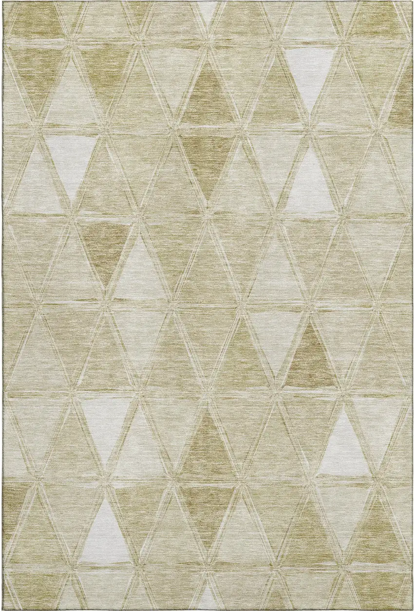 Khaki And Ivory Geometric Washable Area Rug With UV Protection Photo 1