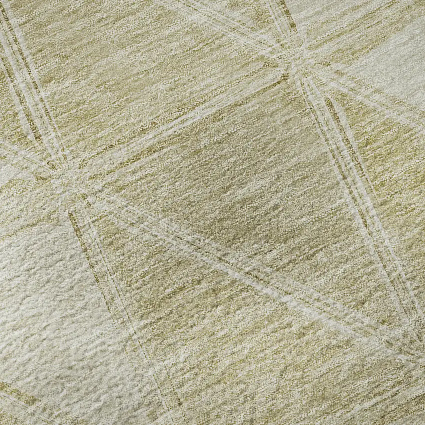 Khaki And Ivory Geometric Washable Area Rug With UV Protection Photo 9