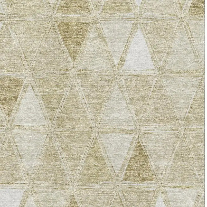 Khaki And Ivory Geometric Washable Area Rug With UV Protection Photo 2
