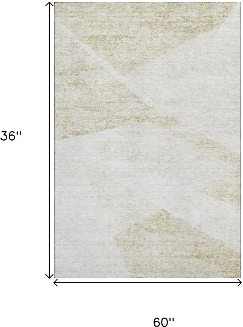 Khaki And Ivory Geometric Washable Area Rug With UV Protection Photo 3