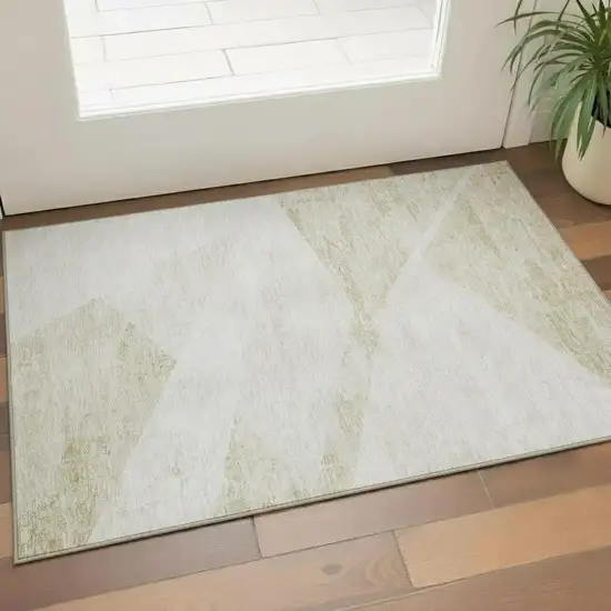 Khaki And Ivory Geometric Washable Area Rug With UV Protection Photo 1