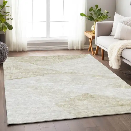 Khaki And Ivory Geometric Washable Area Rug With UV Protection Photo 5