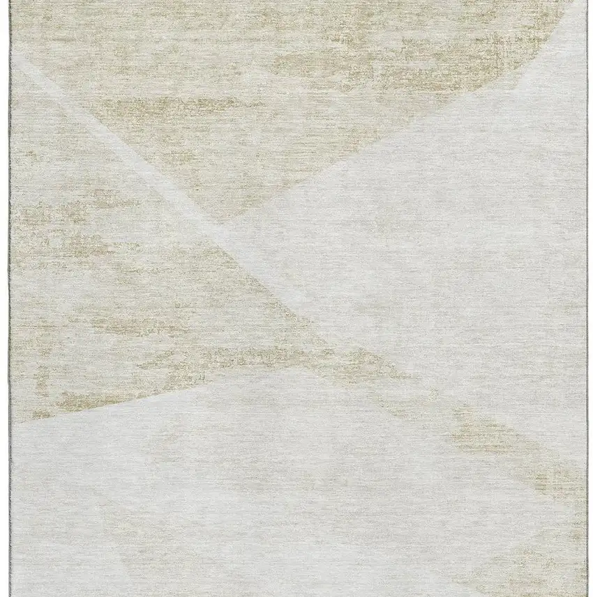 Khaki And Ivory Geometric Washable Area Rug With UV Protection Photo 4