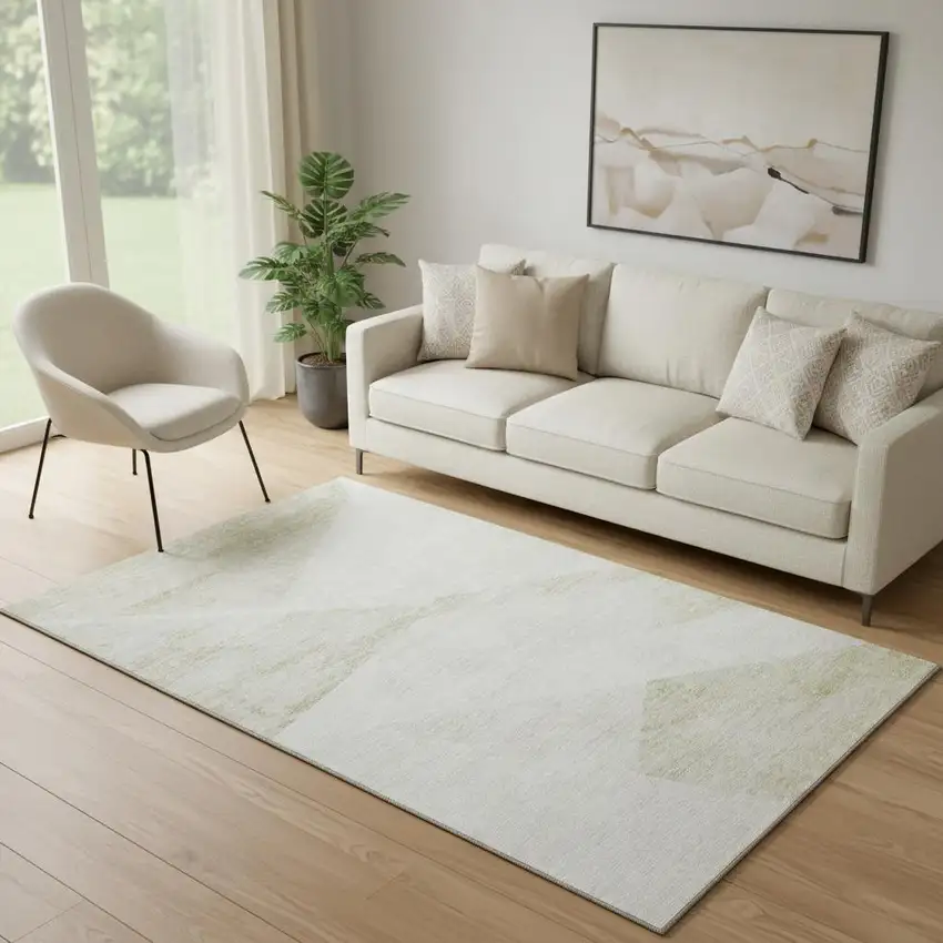 Khaki And Ivory Geometric Washable Area Rug With UV Protection Photo 2