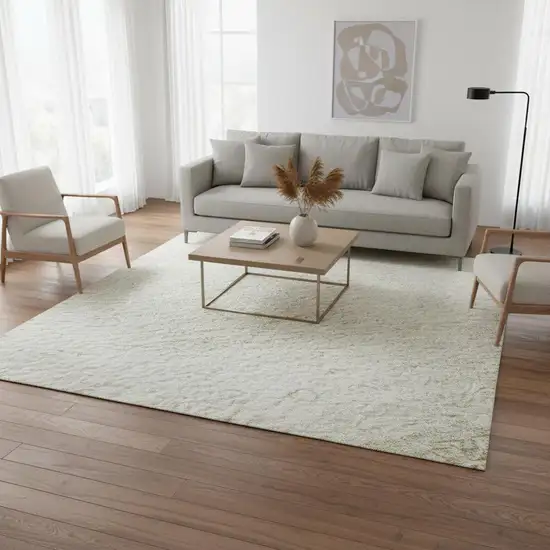 Khaki And Ivory Geometric Washable Area Rug With UV Protection Photo 2