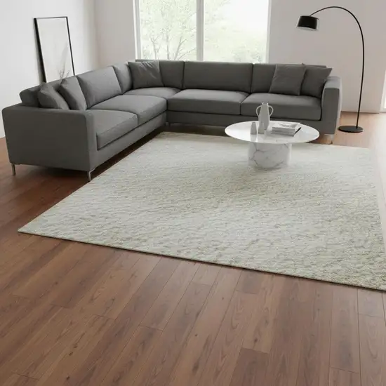 Khaki And Ivory Geometric Washable Area Rug With UV Protection Photo 2