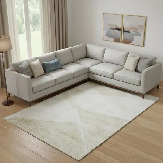 Khaki And Ivory Geometric Washable Area Rug With UV Protection Photo 1