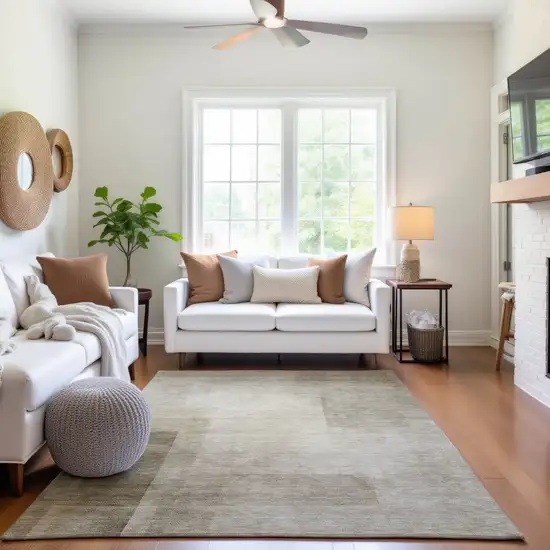 Khaki And Ivory Geometric Washable Area Rug With UV Protection Photo 3