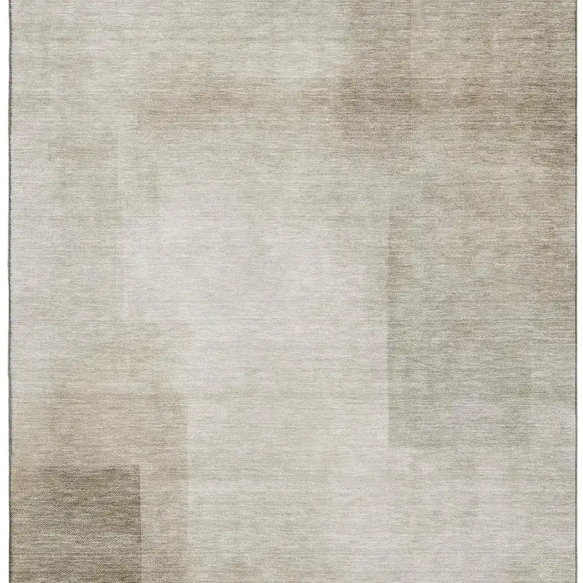 Khaki And Ivory Geometric Washable Area Rug With UV Protection Photo 5