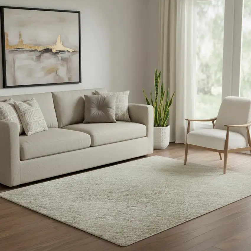 Khaki And Ivory Geometric Washable Area Rug With UV Protection Photo 2