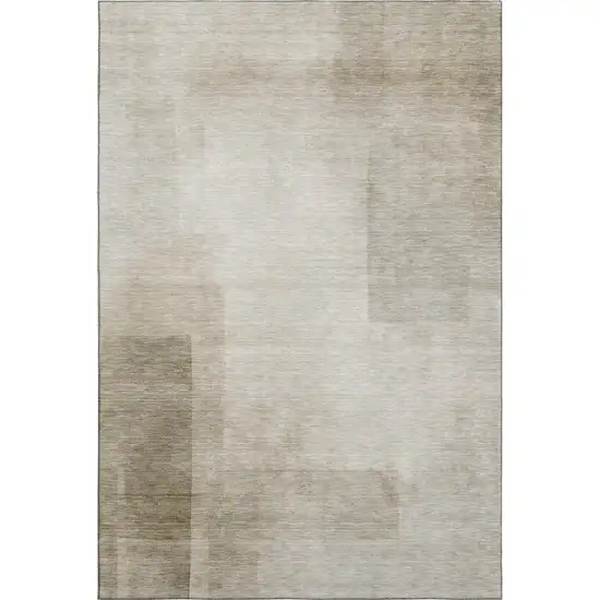 Khaki And Ivory Geometric Washable Area Rug With UV Protection Photo 5
