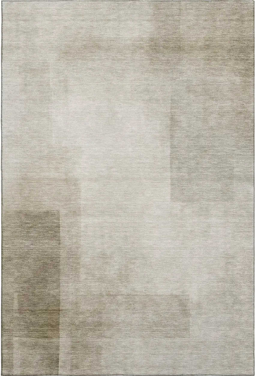 Khaki And Ivory Geometric Washable Area Rug With UV Protection Photo 4