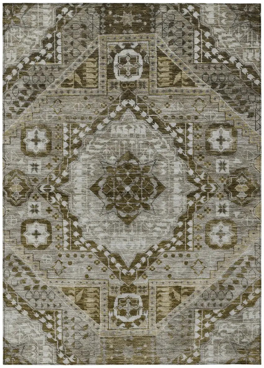 Khaki And Ivory Geometric Washable Indoor Outdoor Area Rug Photo 1