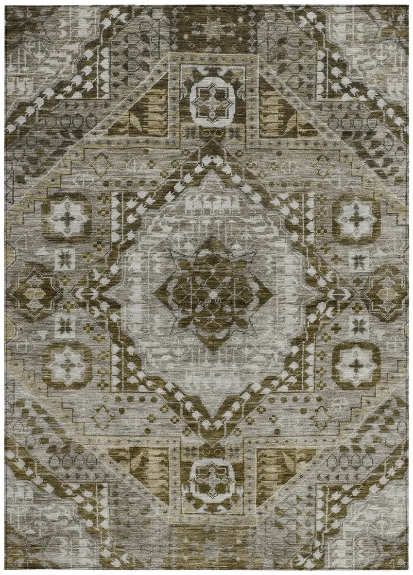 Khaki And Ivory Geometric Washable Indoor Outdoor Area Rug Photo 3