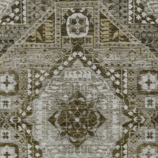 Khaki And Ivory Geometric Washable Indoor Outdoor Area Rug Photo 4