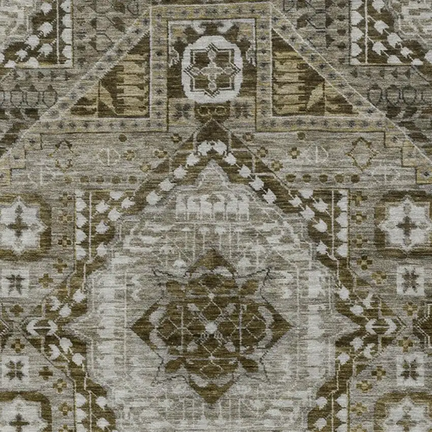 Khaki And Ivory Geometric Washable Indoor Outdoor Area Rug Photo 4