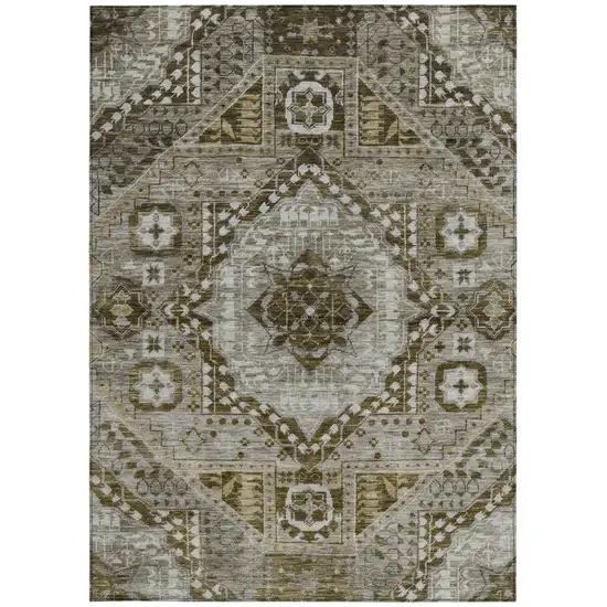 Khaki And Ivory Geometric Washable Indoor Outdoor Area Rug Photo 4