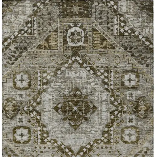 Khaki And Ivory Geometric Washable Indoor Outdoor Area Rug Photo 3