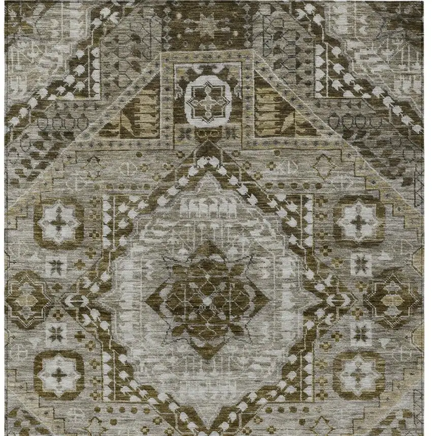 Khaki And Ivory Geometric Washable Indoor Outdoor Area Rug Photo 3