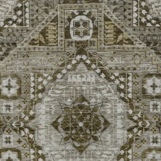 Khaki And Ivory Geometric Washable Indoor Outdoor Area Rug Photo 3