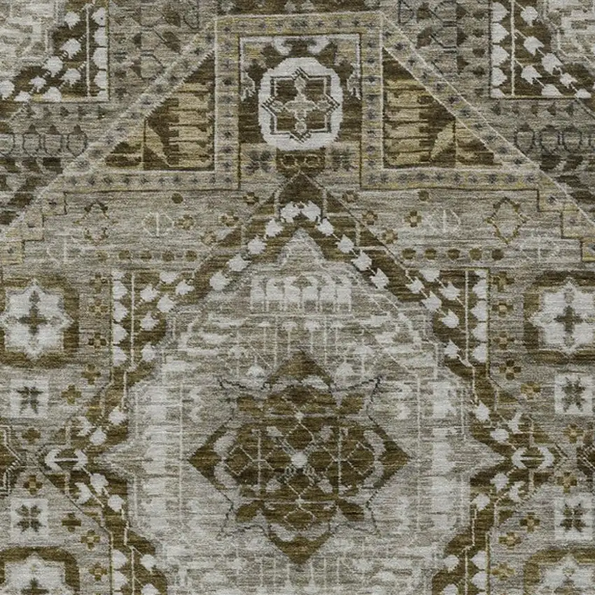 Khaki And Ivory Geometric Washable Indoor Outdoor Area Rug Photo 3