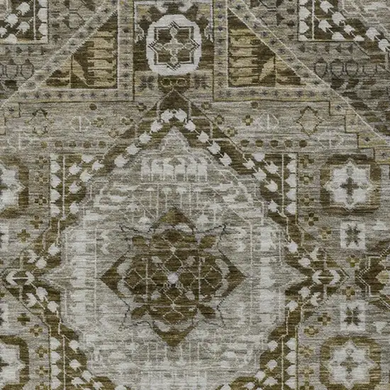 Khaki And Ivory Geometric Washable Indoor Outdoor Area Rug Photo 3