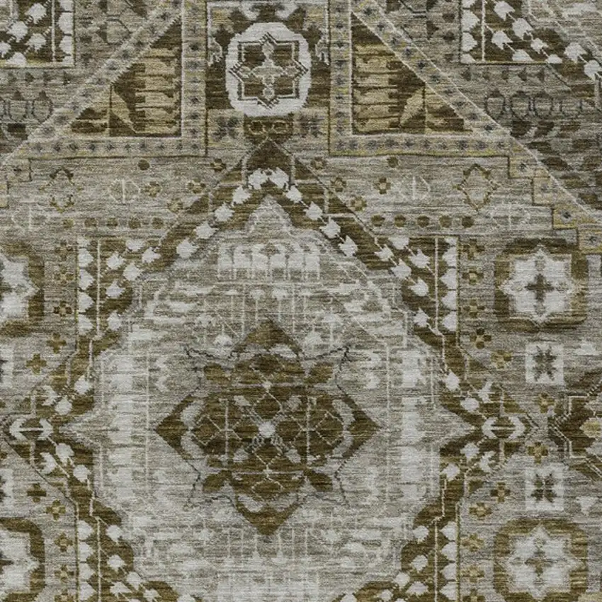 Khaki And Ivory Geometric Washable Indoor Outdoor Area Rug Photo 3