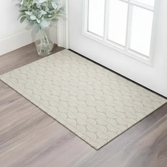 Khaki And Ivory Ogee Washable Area Rug With UV Protection Photo 2