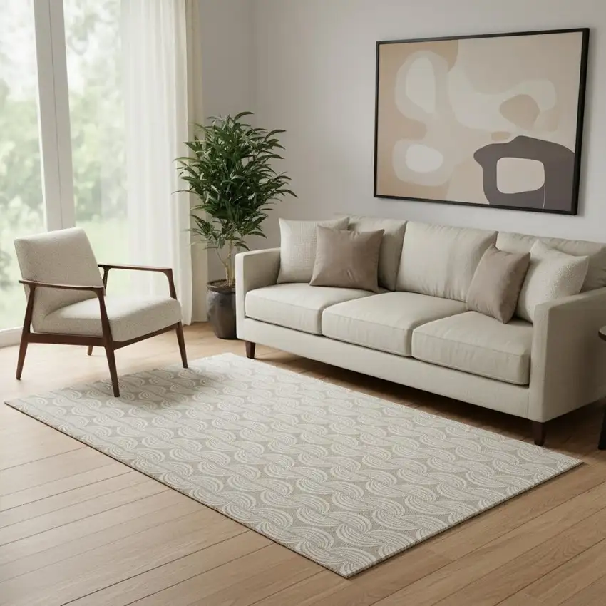 Khaki And Ivory Ogee Washable Area Rug With UV Protection Photo 2
