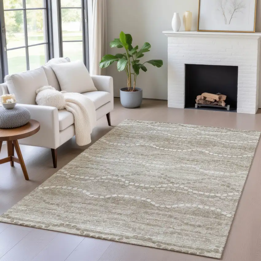 Khaki And Ivory Ogee Washable Indoor Outdoor Area Rug Photo 7