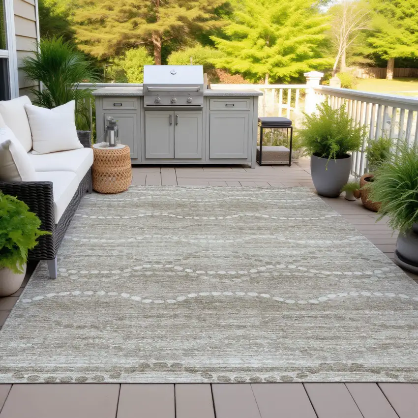 Khaki And Ivory Ogee Washable Indoor Outdoor Area Rug Photo 6
