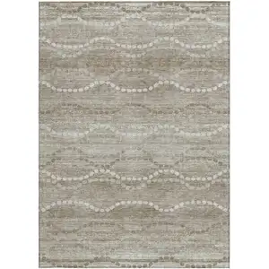 Photo of Khaki And Ivory Ogee Washable Indoor Outdoor Area Rug