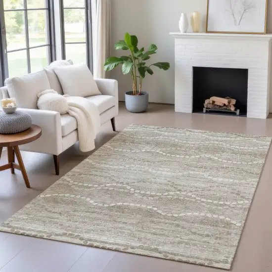 Khaki And Ivory Ogee Washable Indoor Outdoor Area Rug Photo 6