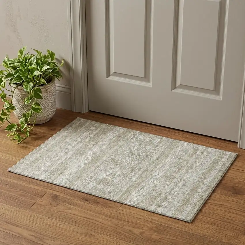 Khaki And Ivory Southwestern Washable Area Rug With UV Protection Photo 1