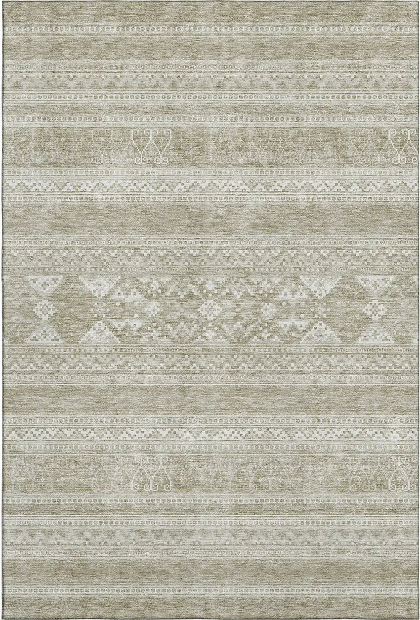 Khaki And Ivory Southwestern Washable Area Rug With UV Protection Photo 1