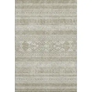 Photo of Khaki And Ivory Southwestern Washable Area Rug With UV Protection