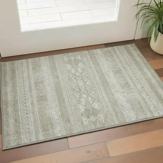 Khaki And Ivory Southwestern Washable Area Rug With UV Protection Photo 2