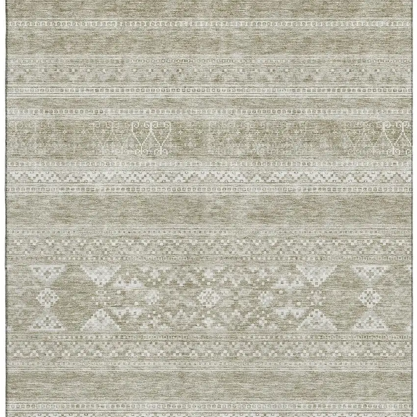 Khaki And Ivory Southwestern Washable Area Rug With UV Protection Photo 3