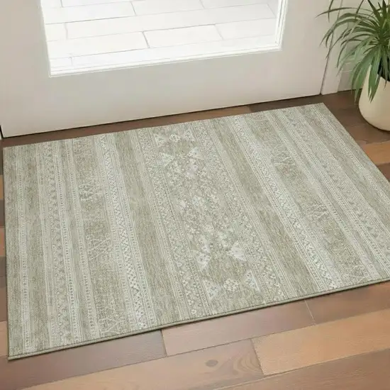 Khaki And Ivory Southwestern Washable Area Rug With UV Protection Photo 1