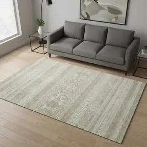 Photo of Khaki And Ivory Southwestern Washable Area Rug With UV Protection