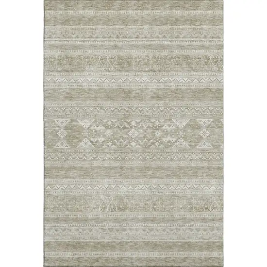 Khaki And Ivory Southwestern Washable Area Rug With UV Protection Photo 2