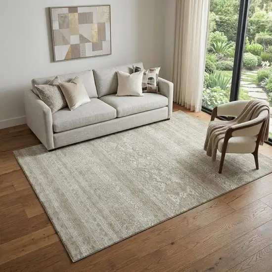 Khaki And Ivory Southwestern Washable Area Rug With UV Protection Photo 1
