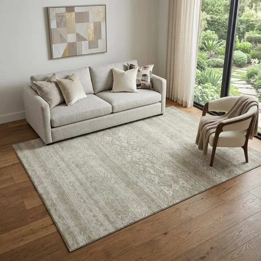 Khaki And Ivory Southwestern Washable Area Rug With UV Protection Photo 1