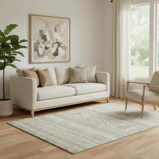 Khaki And Ivory Southwestern Washable Area Rug With UV Protection Photo 1