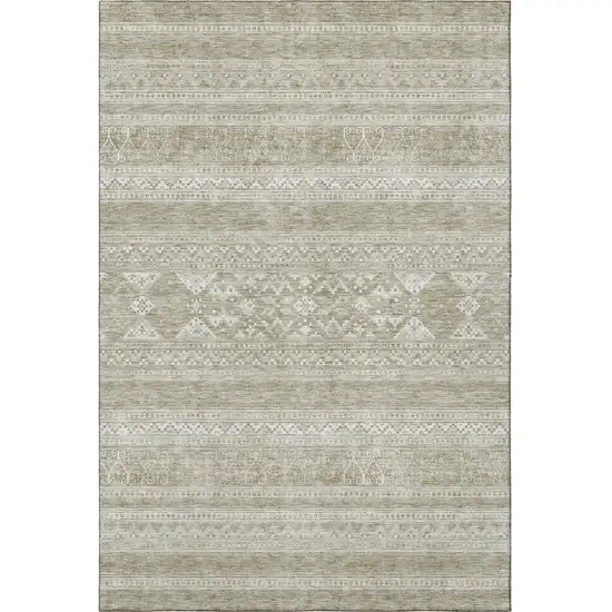 Khaki And Ivory Southwestern Washable Area Rug With UV Protection Photo 4