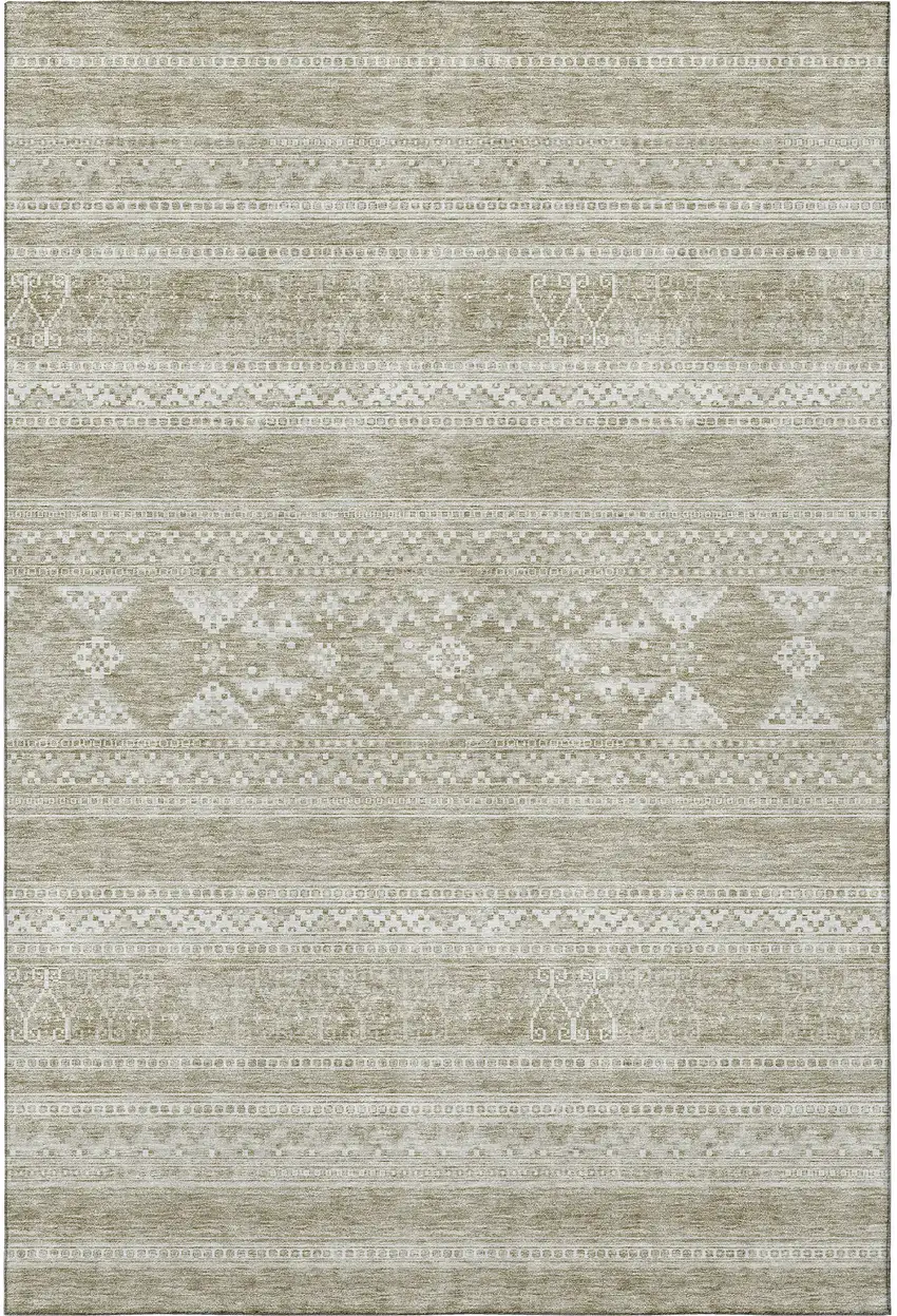 Khaki And Ivory Southwestern Washable Area Rug With UV Protection Photo 4